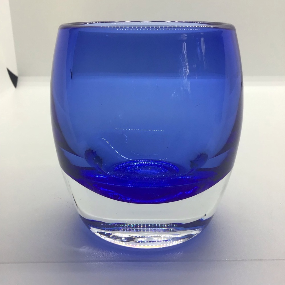Crate & Barrel Cobolt Blue Glass Votive Candle Holder DIVA Made in Poland